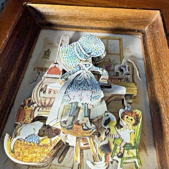 Holly Hobbie Style 3-D Art Decoupage Wooden Frame Set of 2 Christmas 1984 - Picture 6 of 11